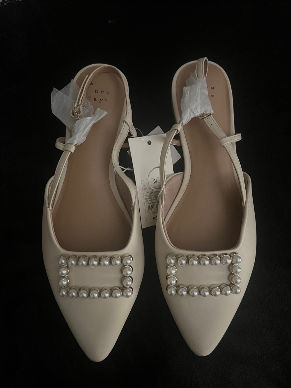 a new day Ivory Pearl-Trim Pointed Toe Slingback Flats